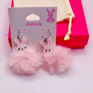 Claire's Fluffy Pink Bunny Earrings